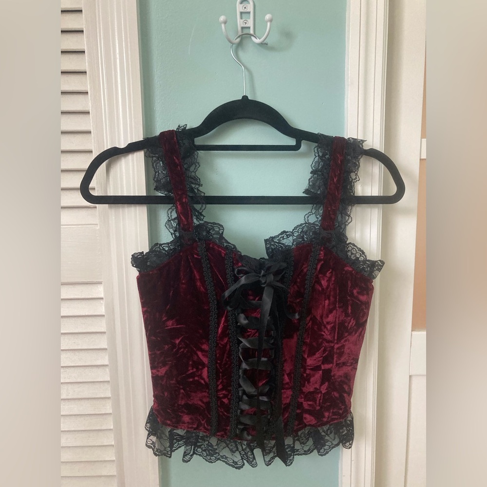 Burgundy Crushed Velvet Corset Top (new w/ tags)